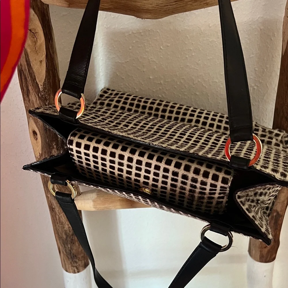 Kate Spade Black and Cream Checkered Shoulder Bag Calf Hair Leather Box